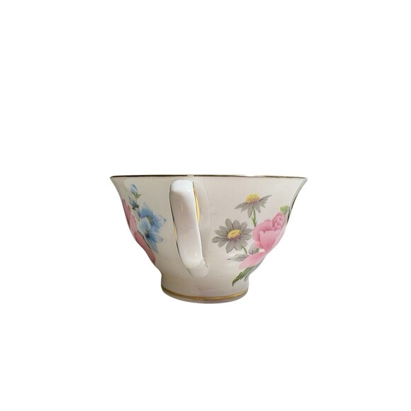 Grace's Teaware Pink Rose Blue Floral Tea Cup & Saucer Gold Trim Scalloped Edge - Picture 4 of 10
